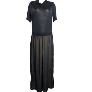 Uniq‎ Black Sheer Mock Neck Short Sleeve Wide Leg Jumpsuit, Large, NEW
